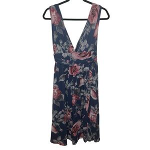 Lulus Queen of Hearts Navy Blue Floral Print Midi Dress Small Wedding Guest